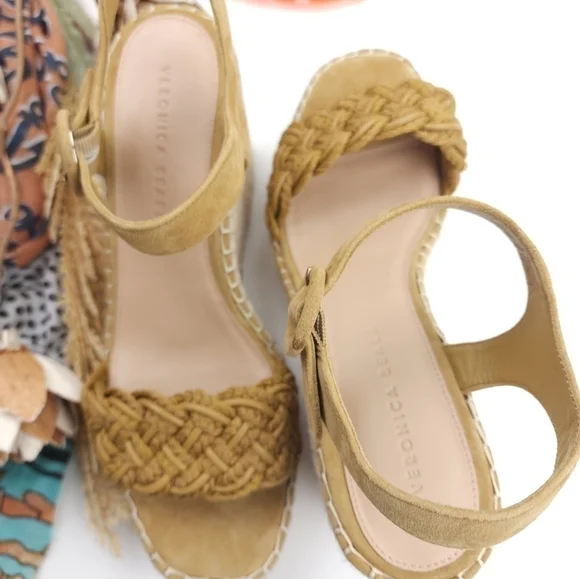 New Veronica Beard Mustard Tan Reema Platform Espadrille Sandals Size 10 - Picture 11 of 14